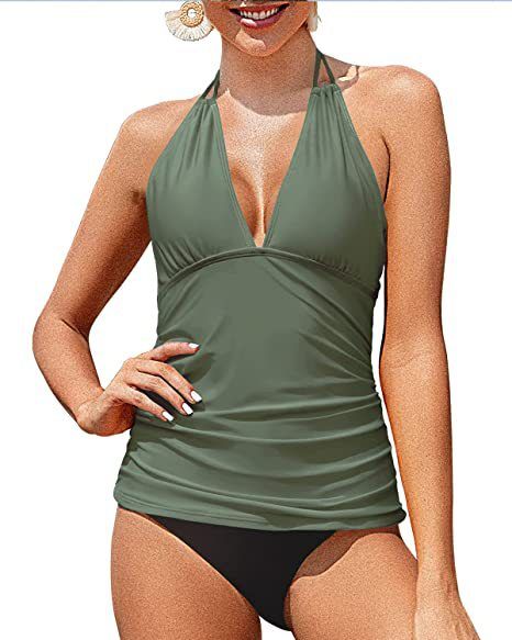 Vêtements pour femmes Maillot de bain deux pièces dos nu pour femme Maillot de bain deux pièces col en V Bas de bikini Maillot de bain deux pièces gainant le ventre_voghion.com