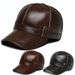 Echtes Leder Hut Herren Herbst und Winter winddicht warm Gehörschutz Baseballmütze Oberschicht Rindsleder lässig einfache Schirmmütze_voghion.com
