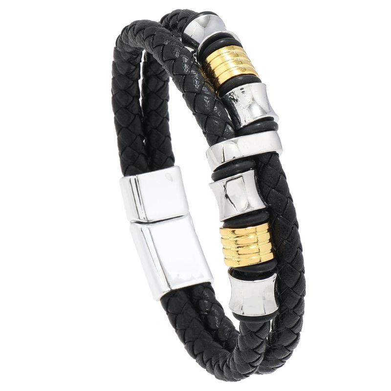Accessori di vendita caldi, semplici e creativi, gioielli alla moda in pelle intrecciata da uomo, bracciale hip-hop multistrato_voghion.com