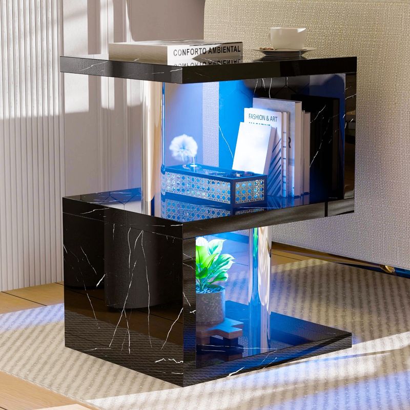 Small Side Table With Storage LED High Gloss Sofa End Coffee Table Living Room_voghion.com