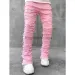 Men's Skinny Fringe Hip-hop Edge Elastic Patch Punk Rock Long Tight Fit Stacked Jeans Denim Pants Blue Pink_voghion.com