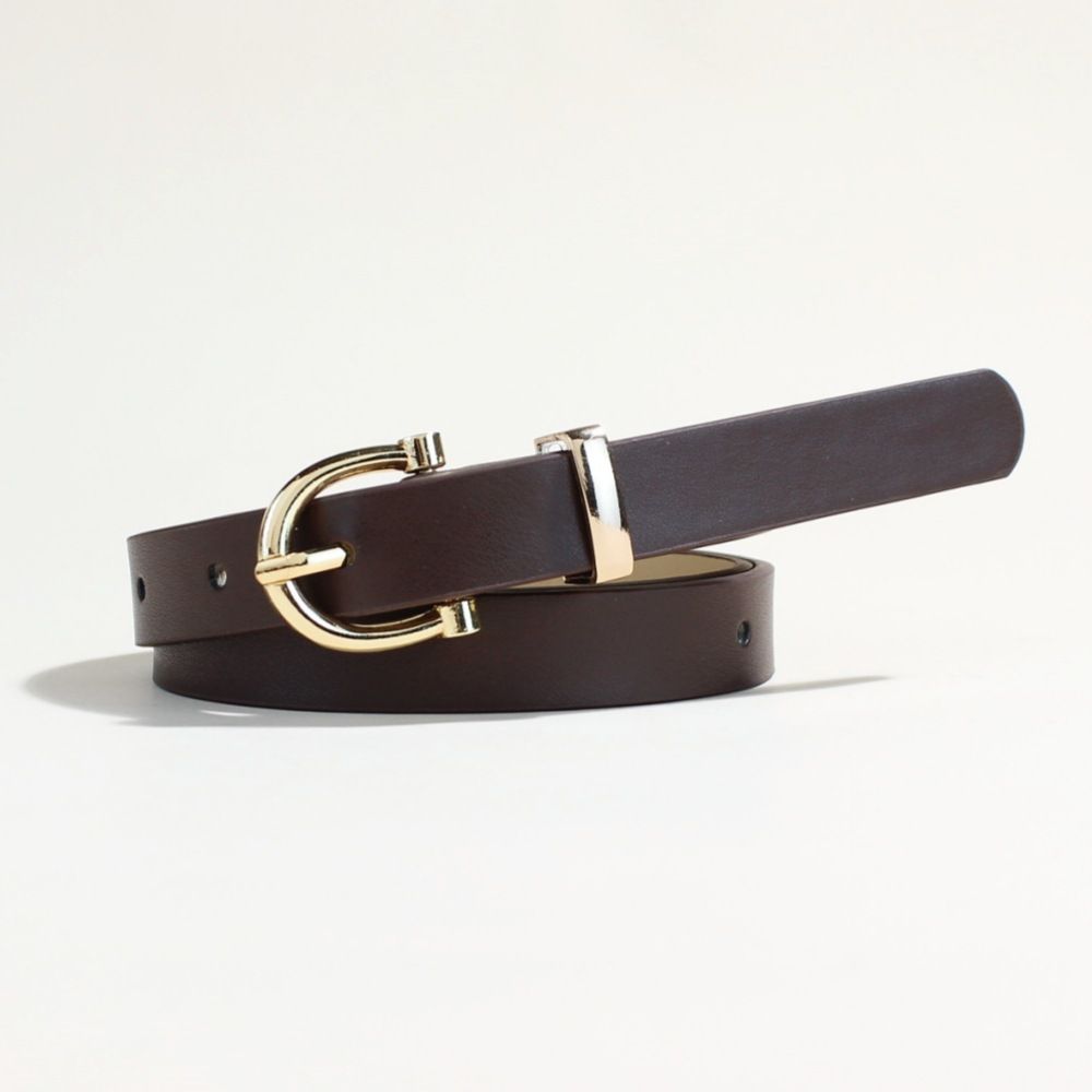 Slankt læderbælte til kvinder - Minimalistisk justerbar linning til jeans og kjoler (2,2 cm bredde, sort/brun) | Moderigtigt basistilbehør_voghion.com