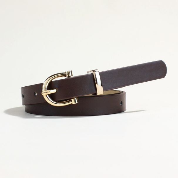 Slankt læderbælte til kvinder - Minimalistisk justerbar linning til jeans og kjoler (2,2 cm bredde, sort/brun) | Moderigtigt basistilbehør_voghion.com