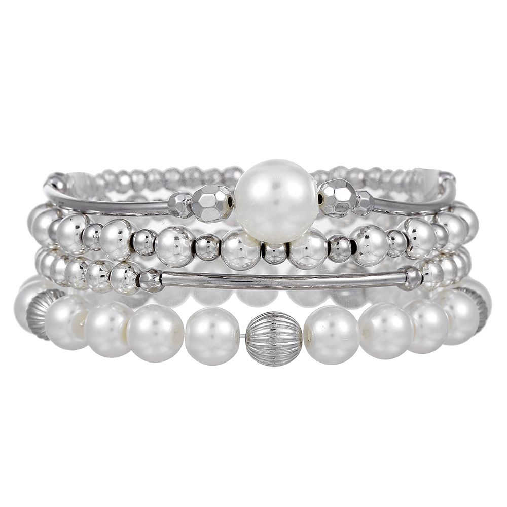 Gümüş Boncuklu Gözler CCB İnci Kristal Bileklik Kadın Bohem Tarzı Katlanabilir Elastik Bileklik Kombinasyonu_voghion.com