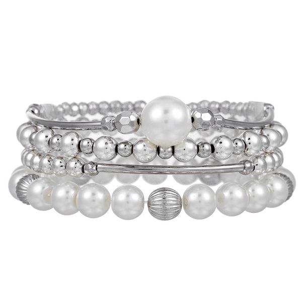 Gümüş Boncuklu Gözler CCB İnci Kristal Bileklik Kadın Bohem Tarzı Katlanabilir Elastik Bileklik Kombinasyonu_voghion.com