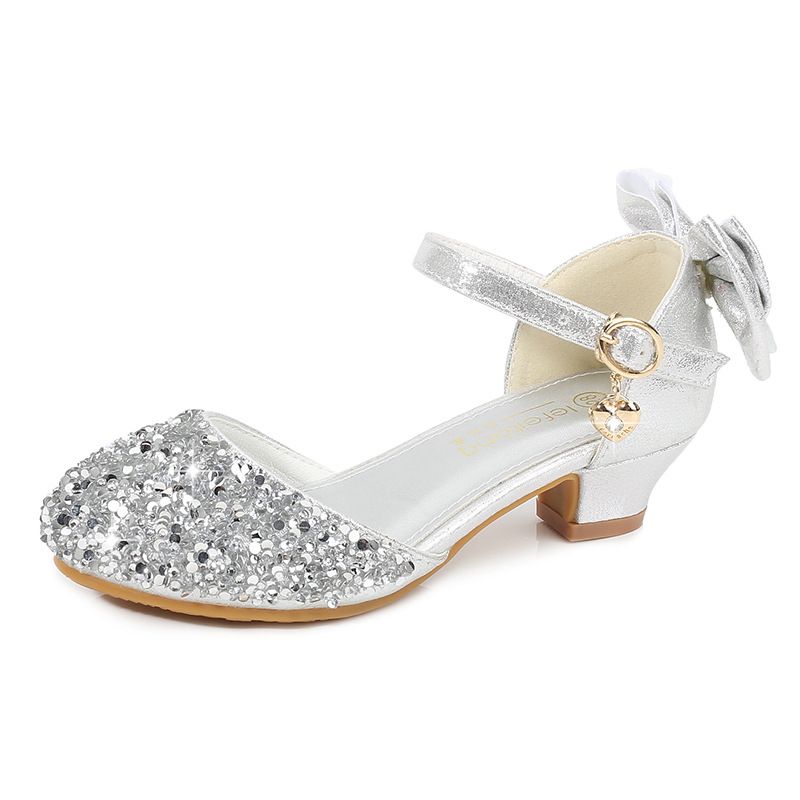 Girls High Heels Little Princess Performance Leather Shoes Silver Children's Matching Dress Middle And Large Children Catwalk Stage Crystal Shoes_voghion.com