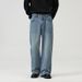Men's Clothing Straight Half Elastic Waist Jeans Washed Vintage Wide Leg Long Pants_voghion.com