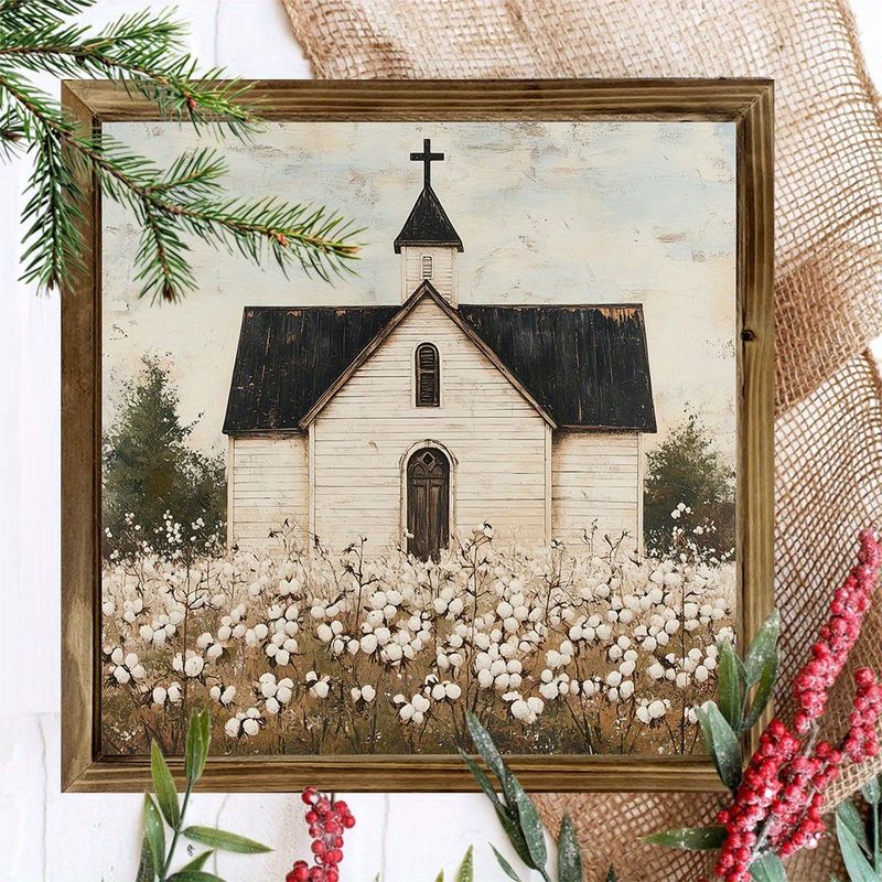 Cartello in legno 8x8" Country Church - Decorazione murale in stile fattoria per soggiorno/ufficio, regalo di arredamento per la casa per le feste_voghion.com