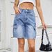 Women's Denim Cargo Shorts - Straight Leg Mid-Length Shorts With Functional Side Pockets_voghion.com