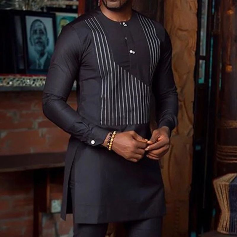 Man Sets Outfit Wedding Africa Beaded Long-sleeved Top Pants Kaftan Traditional Clothing Costoumes Ethnic Casual Men's_voghion.com