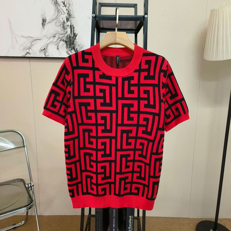 Herretøj Efterår og vinter Temperament Herreoverdele Kortærmede sweater med rund hals, jacquard-stil Herrestrikket sweater_voghion.com