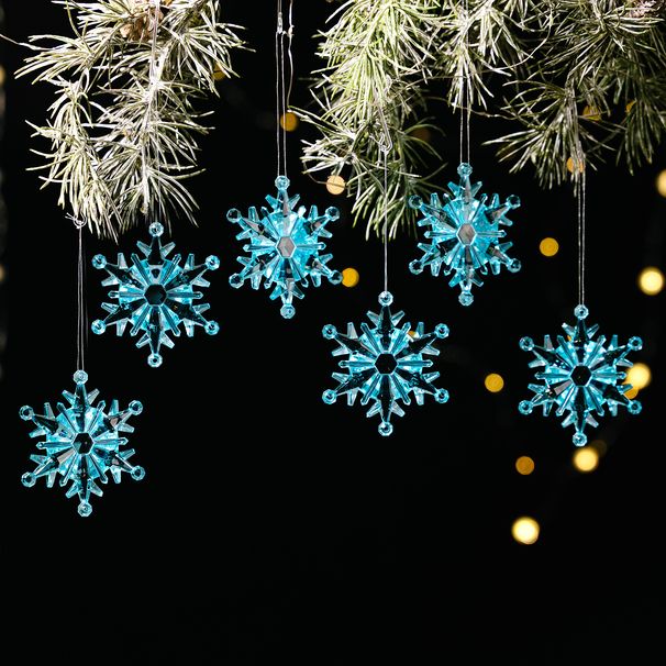 6PCS Acrylic Snowflake Christmas Ornaments Set - Elegant Pink/Blue/Clear Hanging Decor For Tree, Window, Holiday Party (3 Styles A/B/C)"_voghion.com