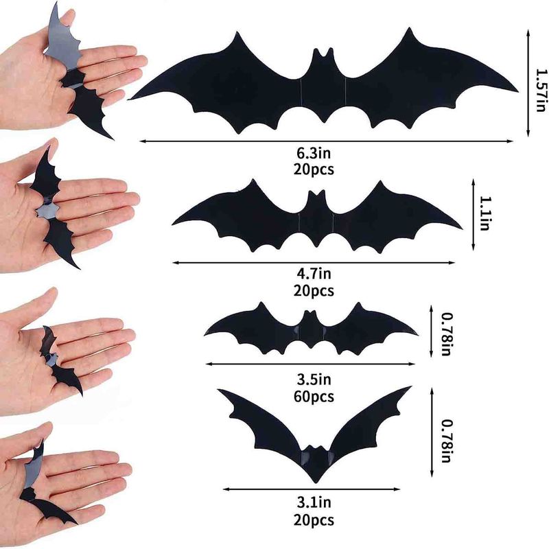120PCS package of black Halloween 3D bat stickers_voghion.com