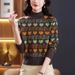 【 Cashmere Family 】 Halbhoher, kurzer, lockerer und dicker Jacquard-Strickpullover für Damen mit Wollunterseite, Innenschicht_voghion.com