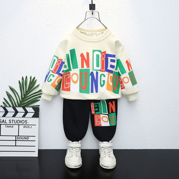 Kinderkleidung Jungen Frühlingsanzug 2024 Langarmmodemarke für Kinder Zweiteiliger Anzug Kindersportpullover Brief Kinderkleidung Baby_voghion.com