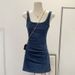 Waist Cinching, Pleating, Slimming, Hip Hugging Denim Suspender Dress For Children's Summer 2025 New High-End_voghion.com