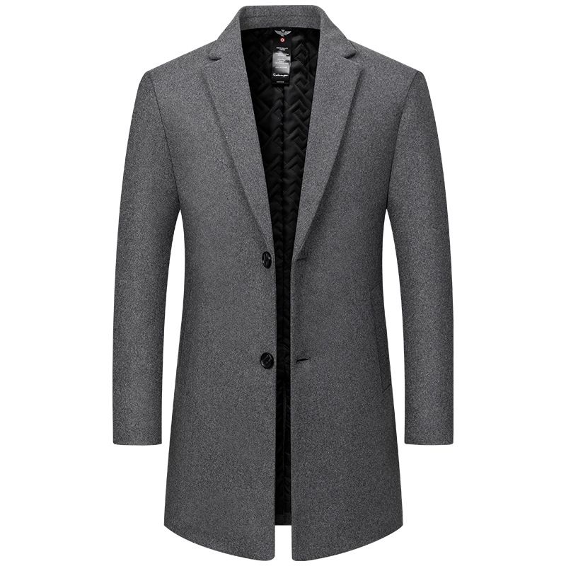 Mittellanger Mantel aus Wollmischung für Herren – Business-Casual-Mantel mit Revers (L-5XL, Winter, Marineblau/Grau/Schwarz)_voghion.com