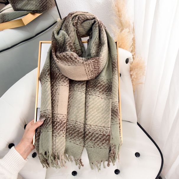 Creative Designer's Dotted Grid Atmosphere Couple Scarf Autumn And Winter Retro British Style Cashmere Fringe Shawl_voghion.com