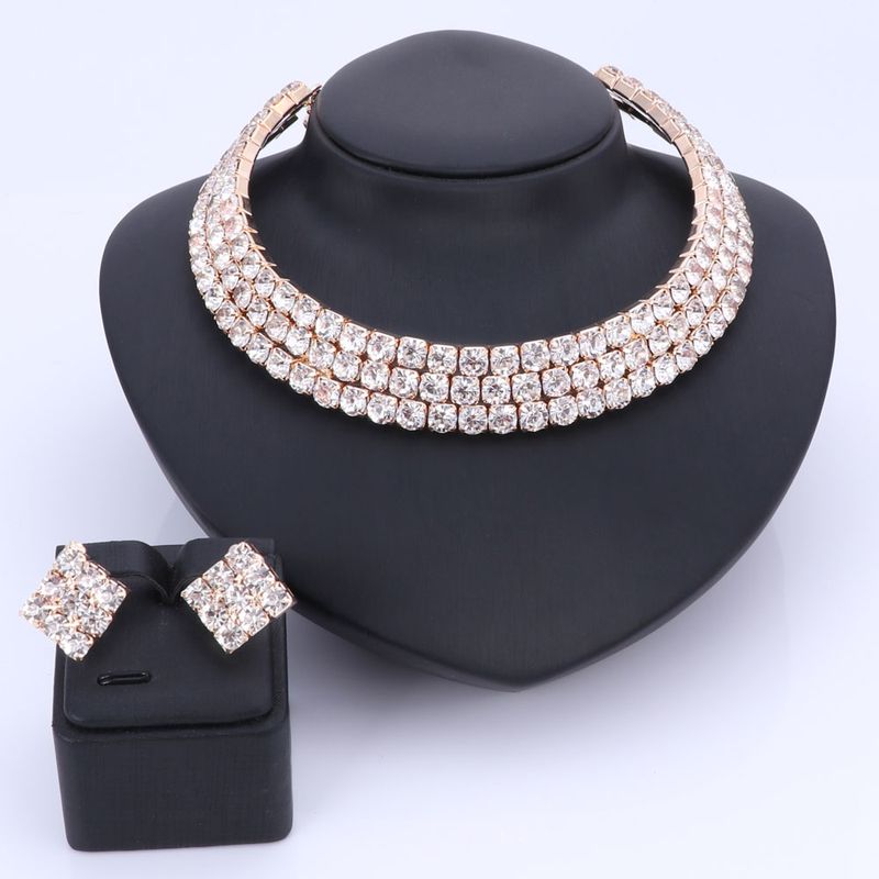 Women Crystal Earrings Necklace Bridal Wedding Jewelry Set Bride Party Prom Costume Dress Accessories Gifts_voghion.com