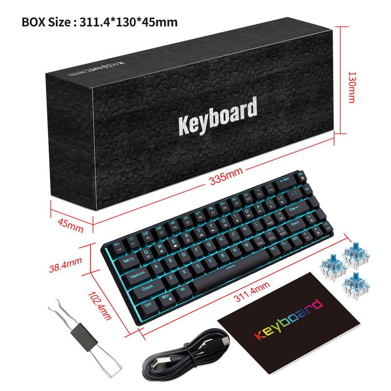 New 68 key green red axis mechanical with dual color RGB and multiple backlight keylines, separate gaming keyboard_voghion.com