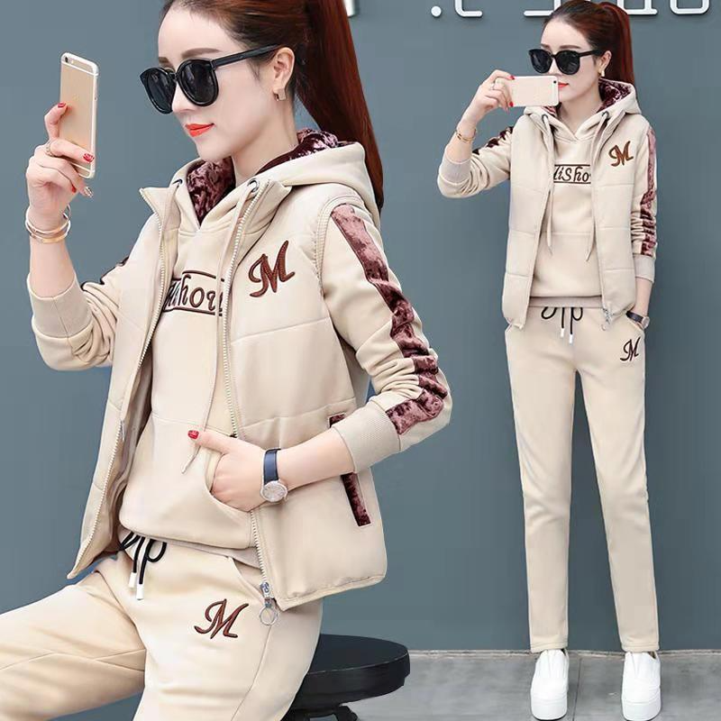 Thickened plush sportswear for women in autumn winter, new Korean version of warm and fashionabl, hooded three_voghion.com
