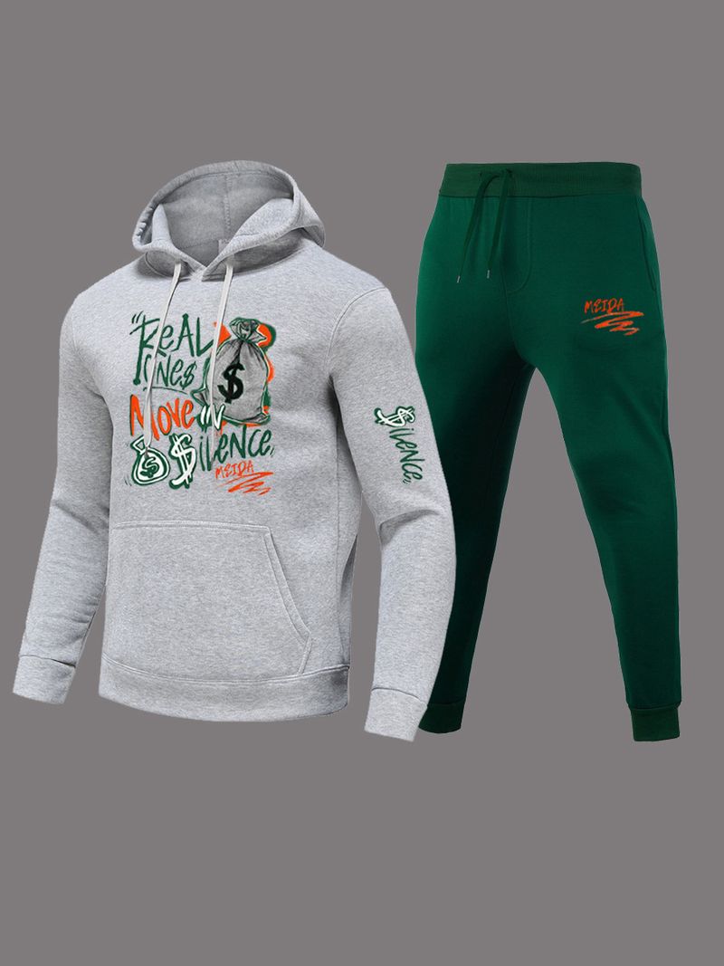 Costume sweat à capuche décontracté, sweat-shirt et pantalon de survêtement imprimés avec lettres iLENCE tendance, grande taille pour femmes_voghion.com