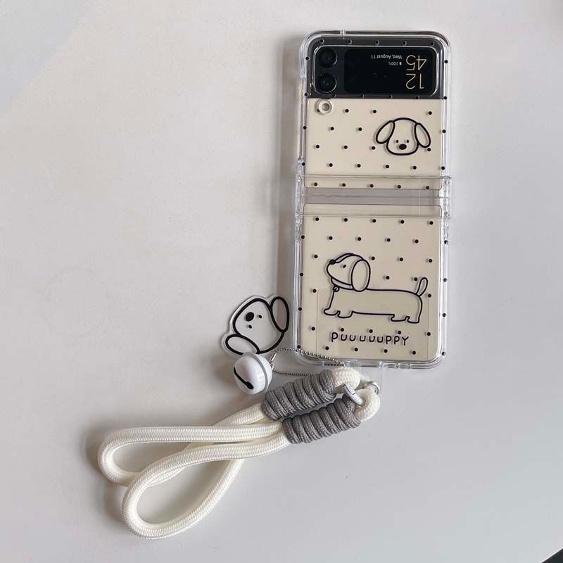 Cartoon Dog Wrist Strap Phone Case for Samsung Galaxy Z Flip6 Flip5 Flip4 Flip3 Protective Cover for Galaxy Z Flip 6 5 4 3 Capa_voghion.com