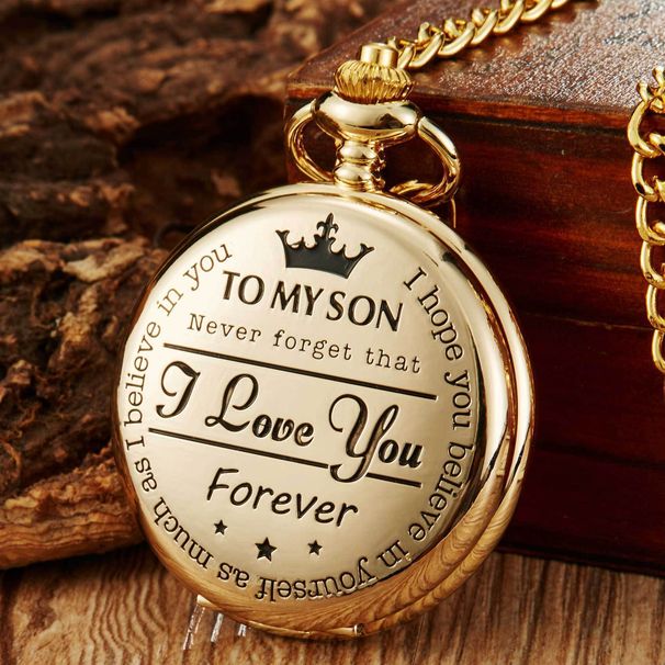 TO MY SON Engraved Vintage Commemorative Quartz Gifts Pocket Watch Round To Work Daily Birthday Anniversary Valentine's Day Gifts_voghion.com