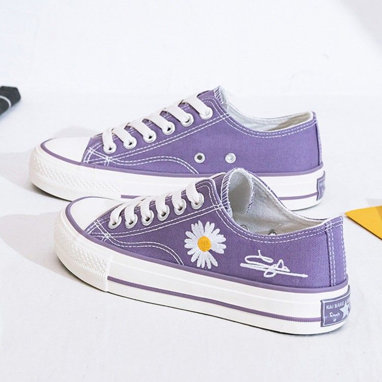 Scarpe casual in tela stile coreano Uzzang con scollatura bassa viola e margherite_voghion.com