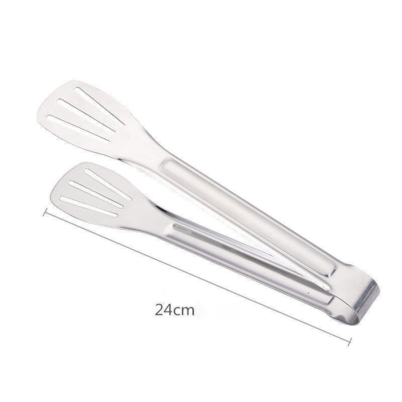304 Stainless Steel Integrated Kitchen Extended Thickened Pancake BBQ Food Grilling Steak Tongs_voghion.com