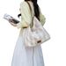 Striped Canvas Cowhide Large Capacity Handbag Women's Work And Life Exquisite 2025 Fall And Winter New Fashion Hundred Leisure Daily_voghion.com