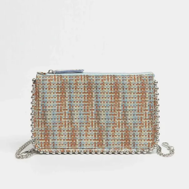 Borsa da donna a tracolla con catena regolabile, tracolla intrecciata, perline, sottobraccio, doppio scomparto, color-block_voghion.com