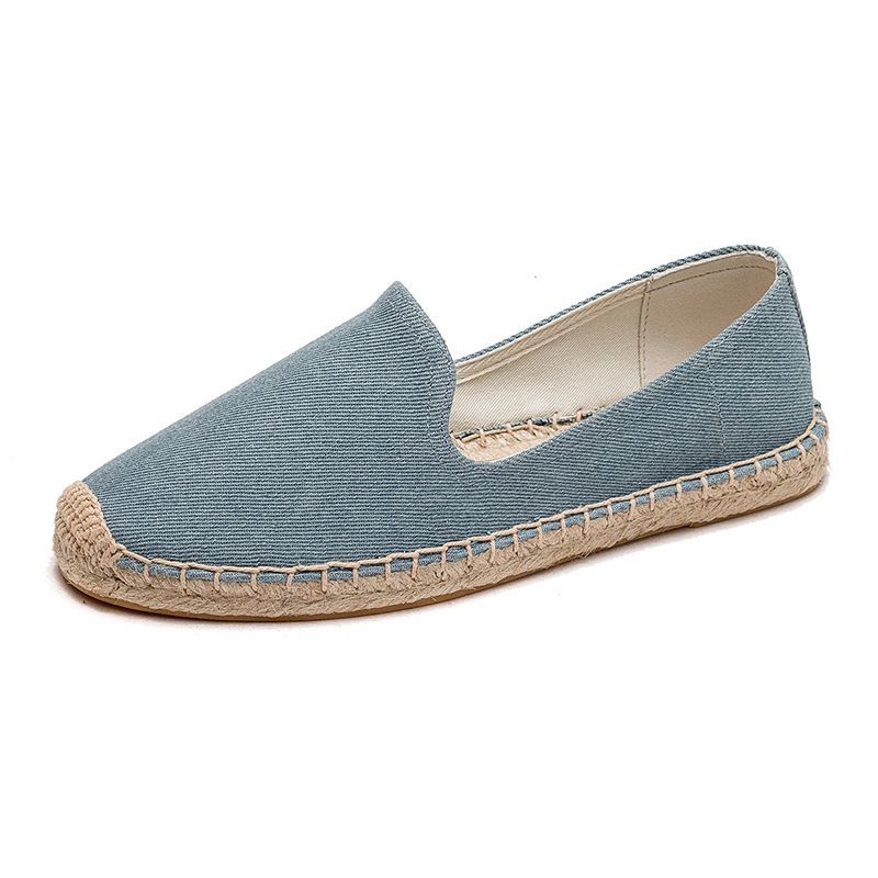 Balıkçı Kadın Düz Tabanlı İlkbahar/Yaz Modası Tek Renk Basit Tek Ayak Rahat Tuval Dokuma Çim Ayakkabı_voghion.com