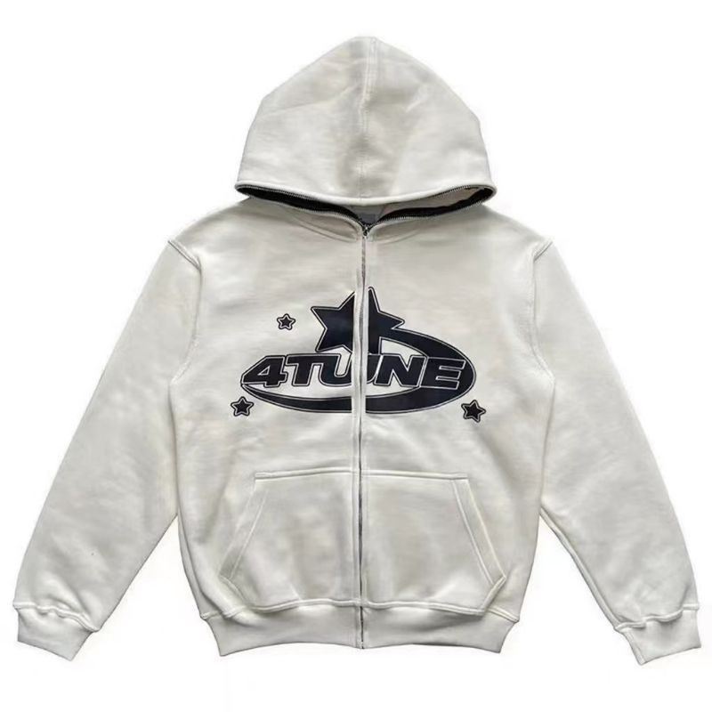 Y2K gedréckte Hoodie fir Männer modesch Vollgesiichts-Reissverschluss Kapuzenpullover, Hip-Hop Langärmjacke, Sree_voghion.com