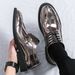 Shiny Brogue British Style Smooth Men Silver Sequin Leather Men's Stylish Shoes Gold_voghion.com
