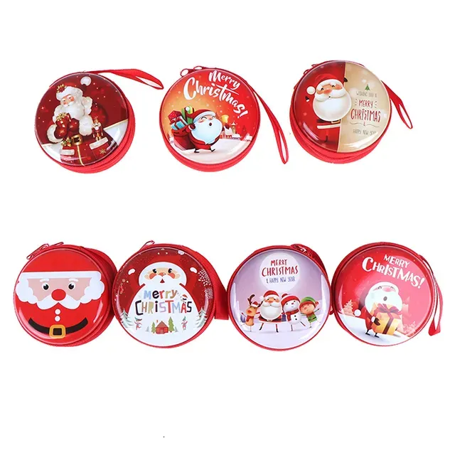 Mini caja de hojalata con forma de bola con impresión navideña, redonda, vacía, para guardar dulces, monedas, auriculares, regalos de fiesta para niños_voghion.com