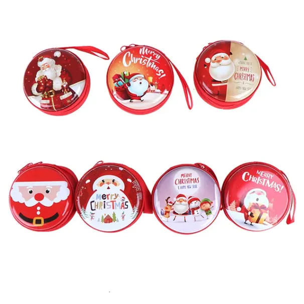 Mini caja de hojalata con forma de bola con impresión navideña, redonda, vacía, para guardar dulces, monedas, auriculares, regalos de fiesta para niños_voghion.com