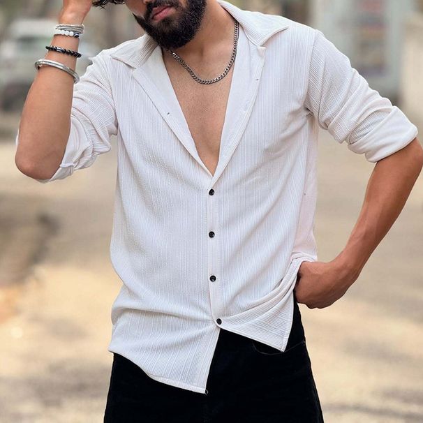 Herren Neue Herbst- und Winter-Casual-Revers-Shirts Cross Border Heißer Verkauf Herren Button Basic Vielseitige Tops_voghion.com