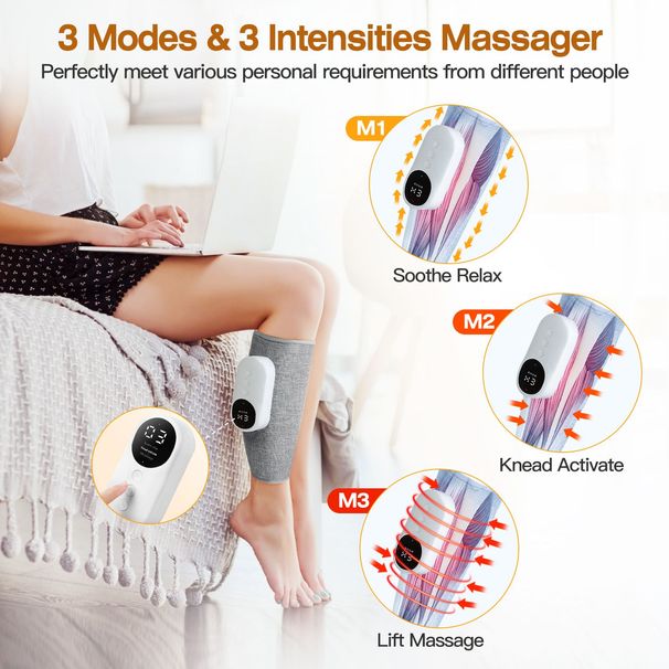 Electric Leg Calf Arm Massager Portable Cordless Rechargeable Air Leg Compression Massage Adjustable Wrap With 3 Modes Intensities Heating Function Pain Relief_voghion.com