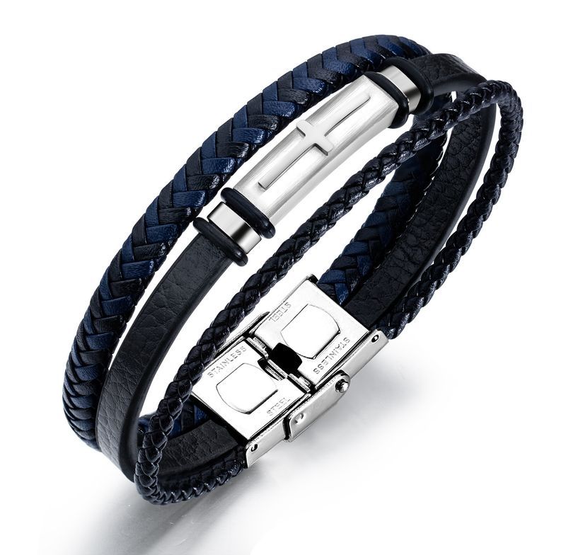 Fashionable Men's With Versatile Multi-layer Woven Leather Bracelet_voghion.com