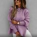 Women's Clothing twisted thread loose half high collar thick wool retro knitted sweater short front and long back sweater_voghion.com