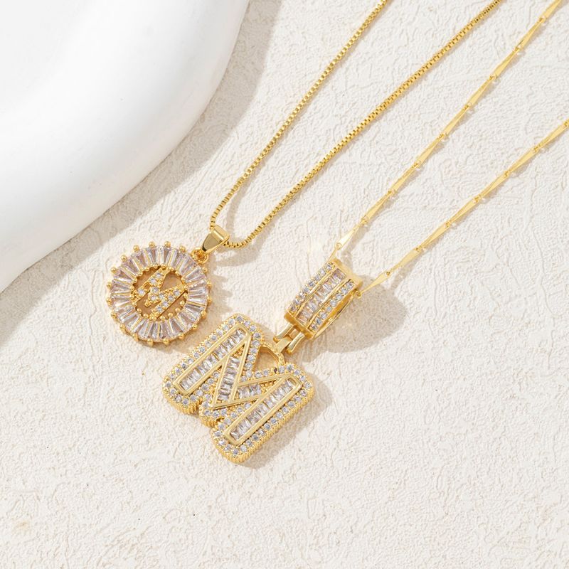 Women's Jewelry Set Fashion Full Diamond Rock Sugar Pendant Necklace For Women Copper Inlaid Zirconium Plated Real Gold Round Flower Letter Set_voghion.com
