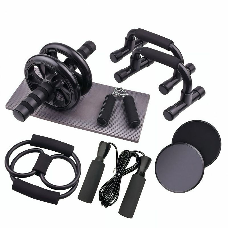 Abdominal Wheel 7 Piece Set Home Indoor Equipment Skipping Push Up Stand AB Wheel Fitness Combination Set_voghion.com
