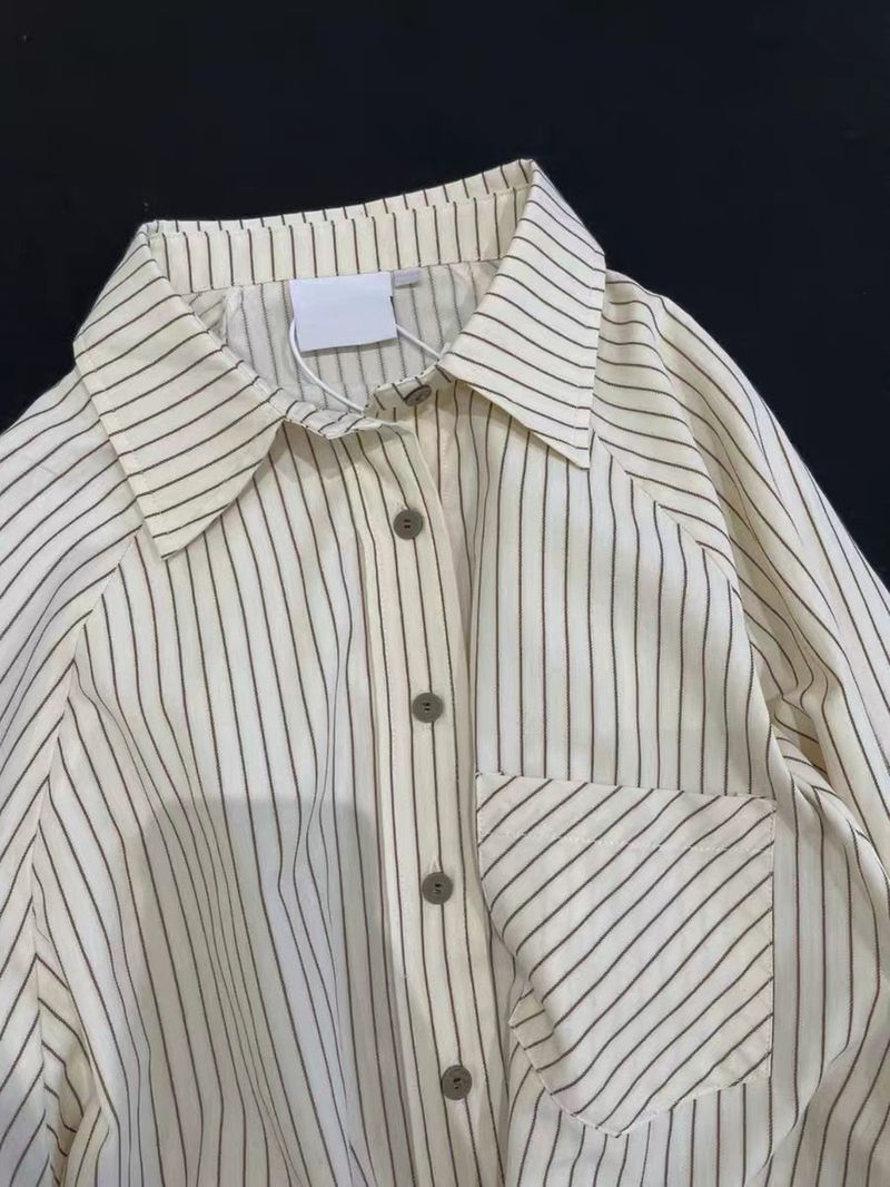 Abbigliamento da donna, camicia a righe sottili a maniche lunghe per l'inizio della primavera, per le donne in estate, intimo sottile, abbigliamento esterno, camicia con colletto a polo, giacca con protezione solare_voghion.com