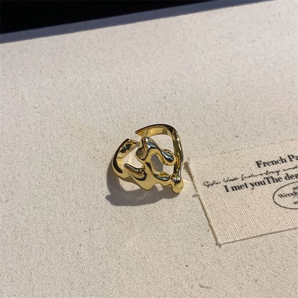 Copper Gold-Plated Irregular Lava Flame Open Stacking Ins High-End Unique Personality Rings_voghion.com