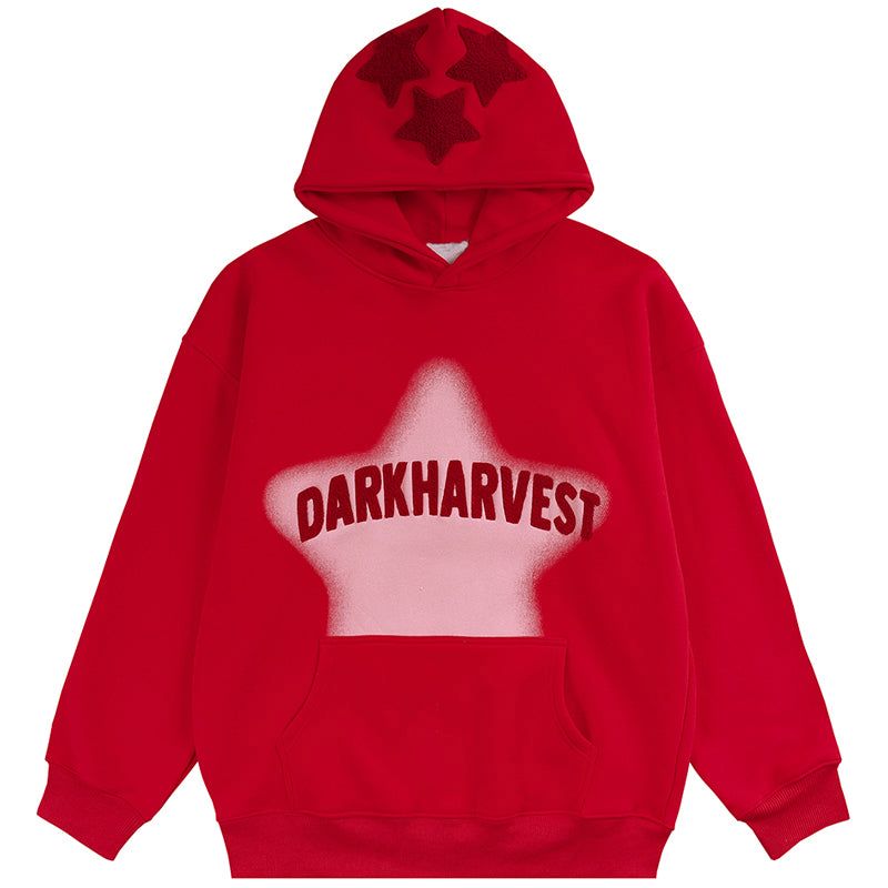 Stars Letter Decorated Plush Print Pullover Punk Casual Gothic Y2K Clothes Aesthetic Streetwear Loose Comfortable Women's Hoodie_voghion.com