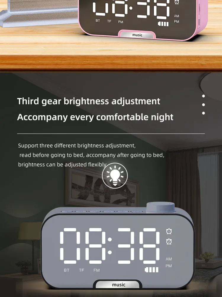 Otočné tlačidlo zrkadla Reproduktor Bluetooth Kreatívna karta Darčeková karta s budíkom Multifunkčný reproduktor_voghion.com