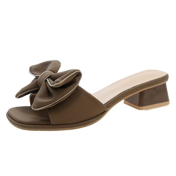 Damsandaler med grov klack - Rosettdekorerade, öppna tå-slide-tofflor för utomhusbruk_voghion.com