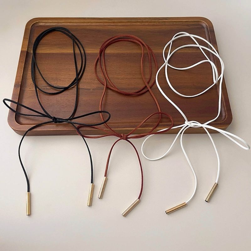 Modische Halskette mit langem Seil, eleganter Kragen, Choker-Halskette aus Wildleder mit Schleife, Krawattenkette, Schmuck für Frauen und Mädchen, 2 Stück_voghion.com