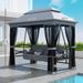 3-Seat Patio Swing Chair With Double Tier Canopy, Porch Swing Chair With Stand, Mesh Sidewalls, Cushioned Seat And Pillows, Gray_voghion.com